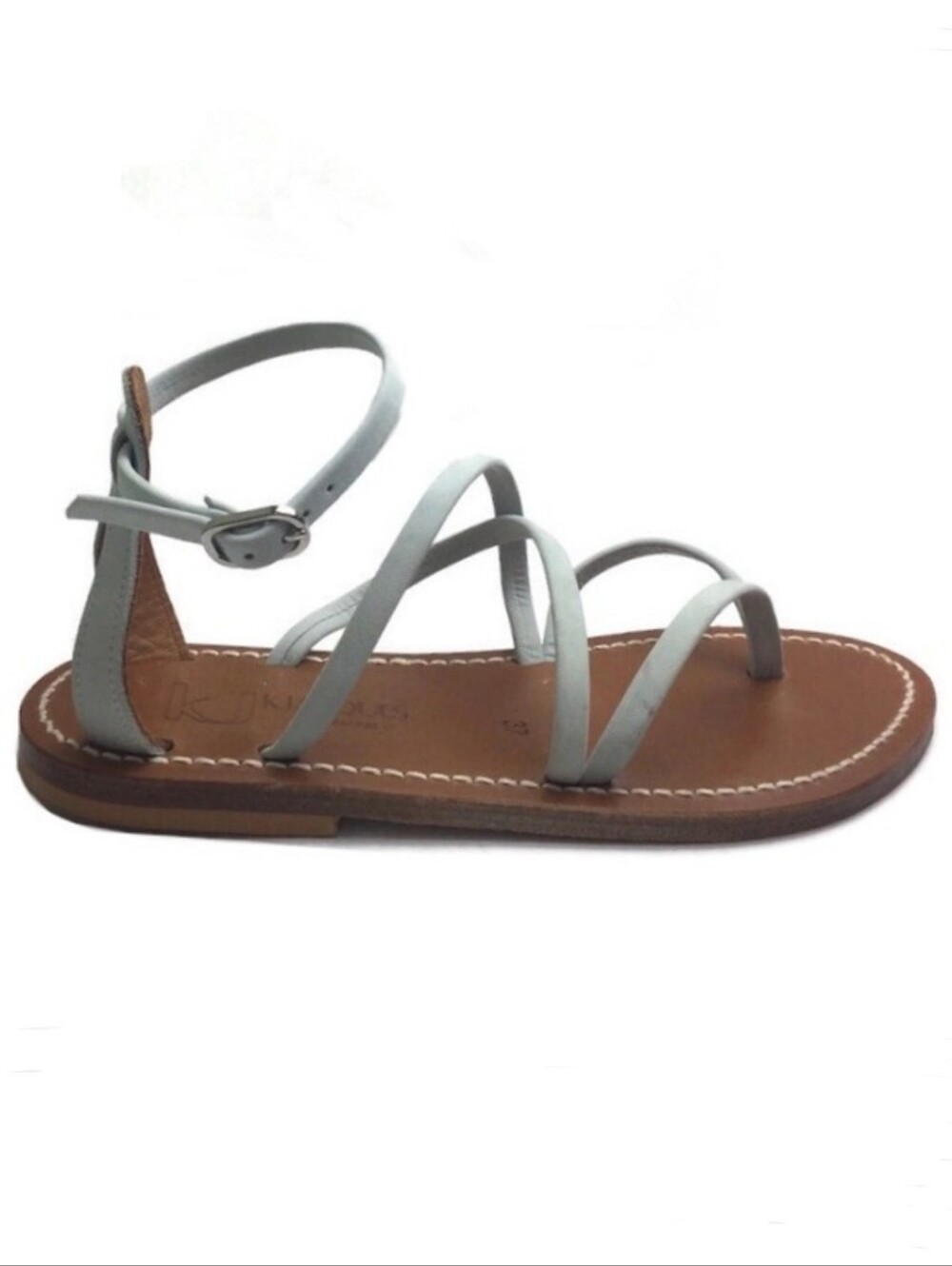 NWT K.Jacques Epicure Nubuck Leather Strappy Light Blue Gladiator Sandal Size 6